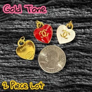 LAST ONE - Lot of 2 CC mini Heart Gold Tone Zipper Bull Button Charm Pendants